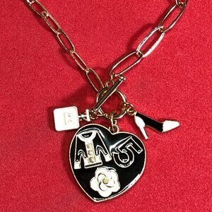 Gold Charm Necklace Paperclip Chain Toggle #5 Perfume Fashion Designer Logo Shoe